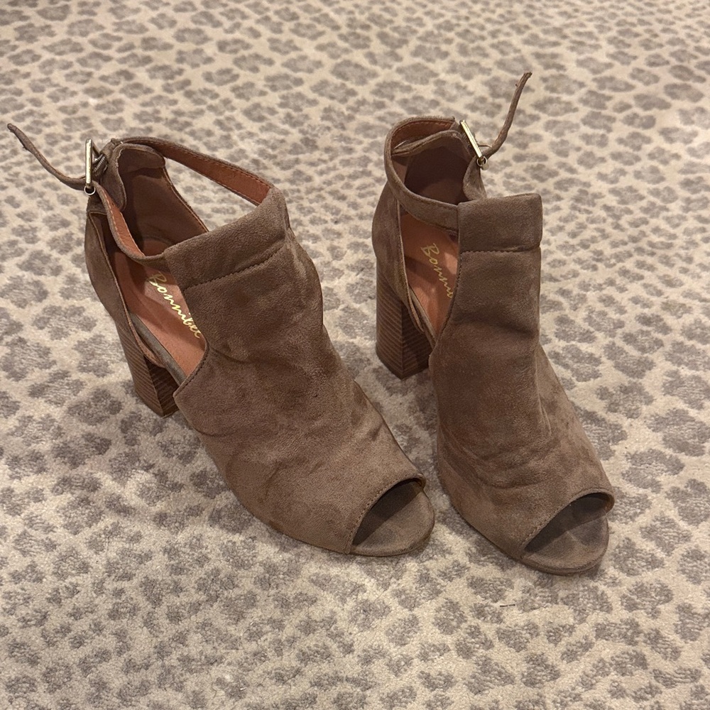 Bonnibel Taupe Suede Peep-Toe Block Heel Sandals